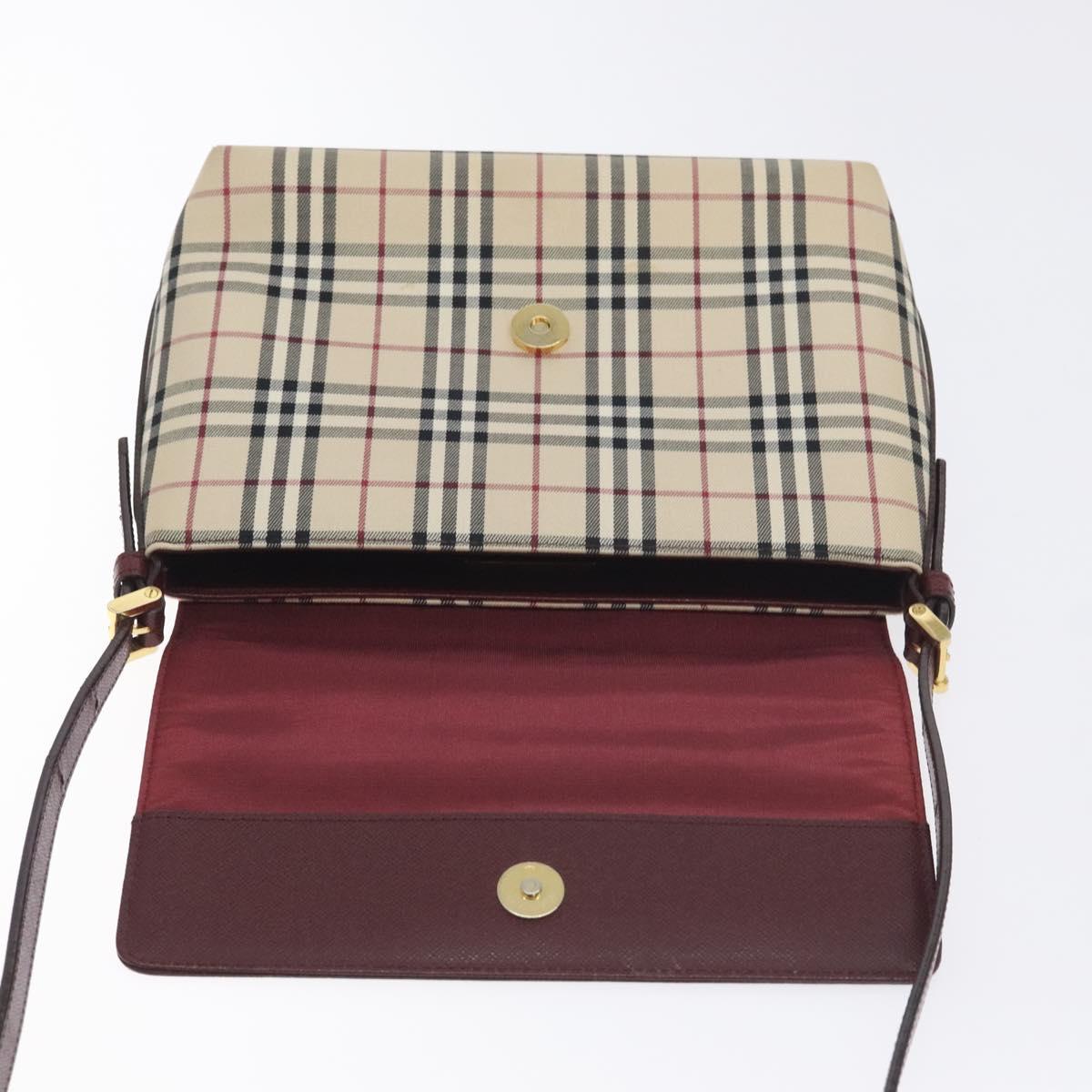 BURBERRY Nova Check Shoulder Bag Canvas Leather Beige Gold Auth 127835