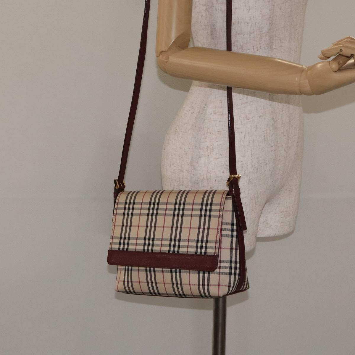 BURBERRY Nova Check Shoulder Bag Canvas Leather Beige Gold Auth 127835