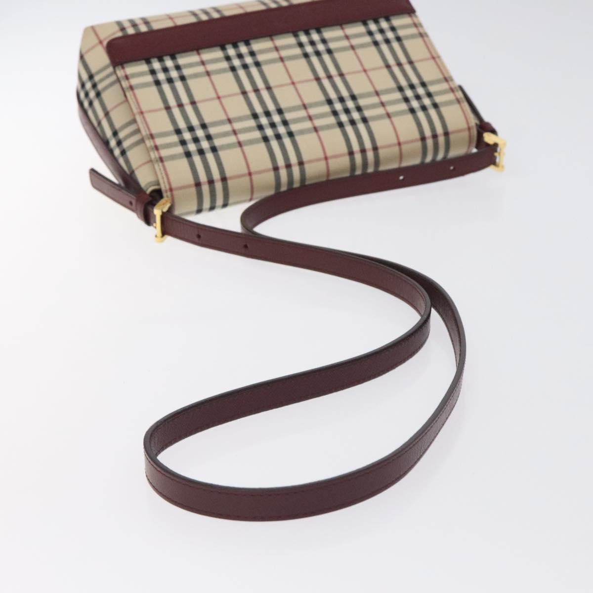 BURBERRY Nova Check Shoulder Bag Canvas Leather Beige Gold Auth 127835