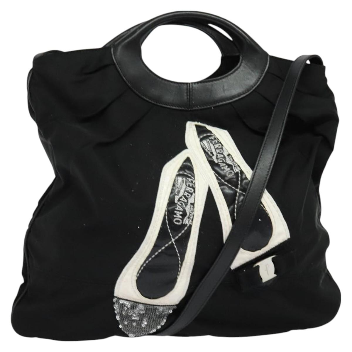 Salvatore Ferragamo Shoulder Bag Nylon 2way Black Auth 127844