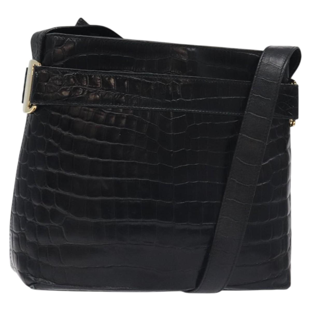 Salvatore Ferragamo Shoulder Bag Leather Black Gold Auth 127848