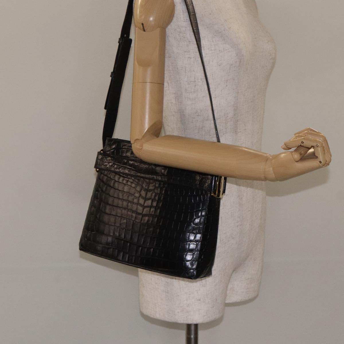 Salvatore Ferragamo Shoulder Bag Leather Black Gold Auth 127848
