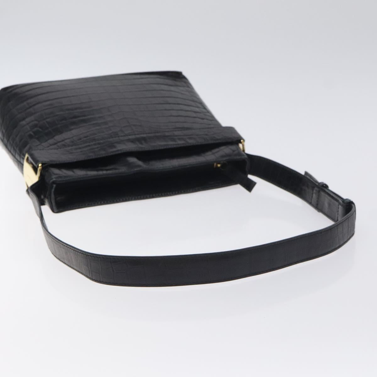 Salvatore Ferragamo Shoulder Bag Leather Black Gold Auth 127848