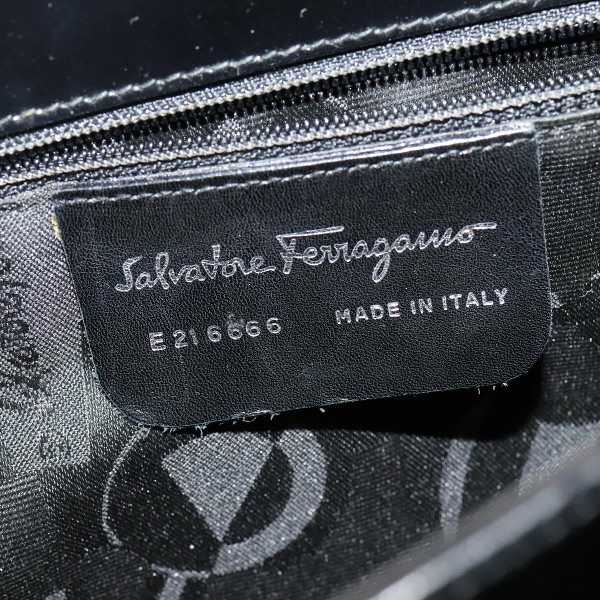 Salvatore Ferragamo Hand Bag Patent leather 2way Black Silver Auth 127849
