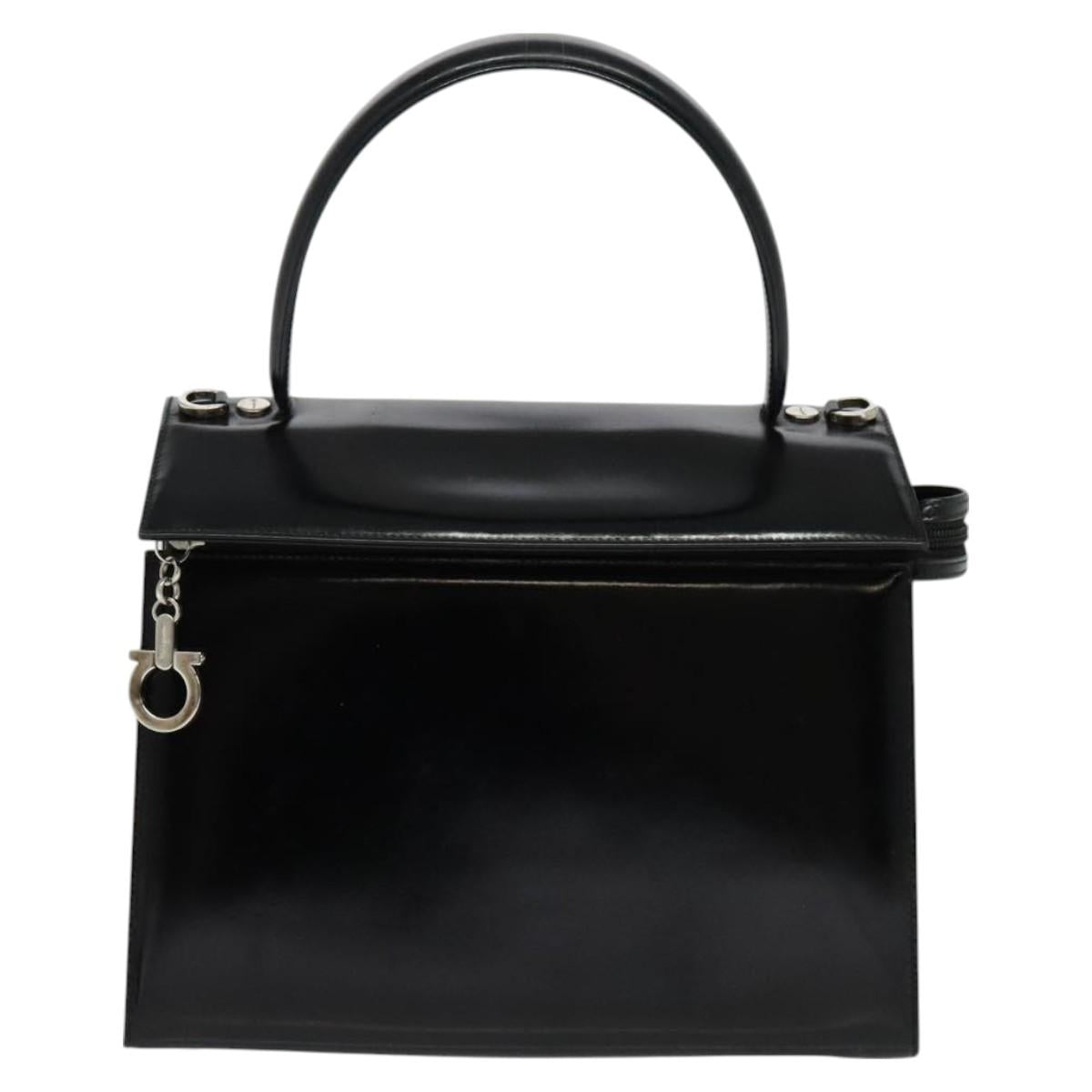 Salvatore Ferragamo Hand Bag Patent leather 2way Black Silver Auth 127849