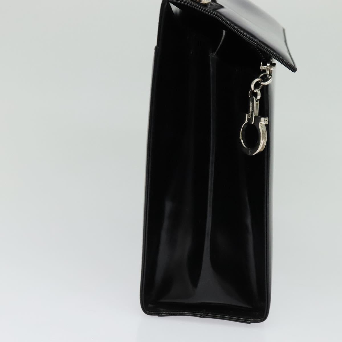 Salvatore Ferragamo Hand Bag Patent leather 2way Black Silver Auth 127849
