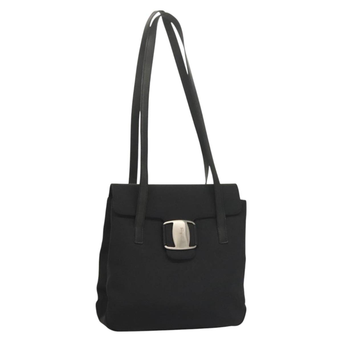 Salvatore Ferragamo Shoulder Bag Canvas Black Auth 127852
