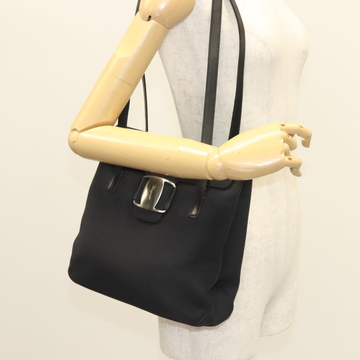 Salvatore Ferragamo Shoulder Bag Canvas Black Auth 127852