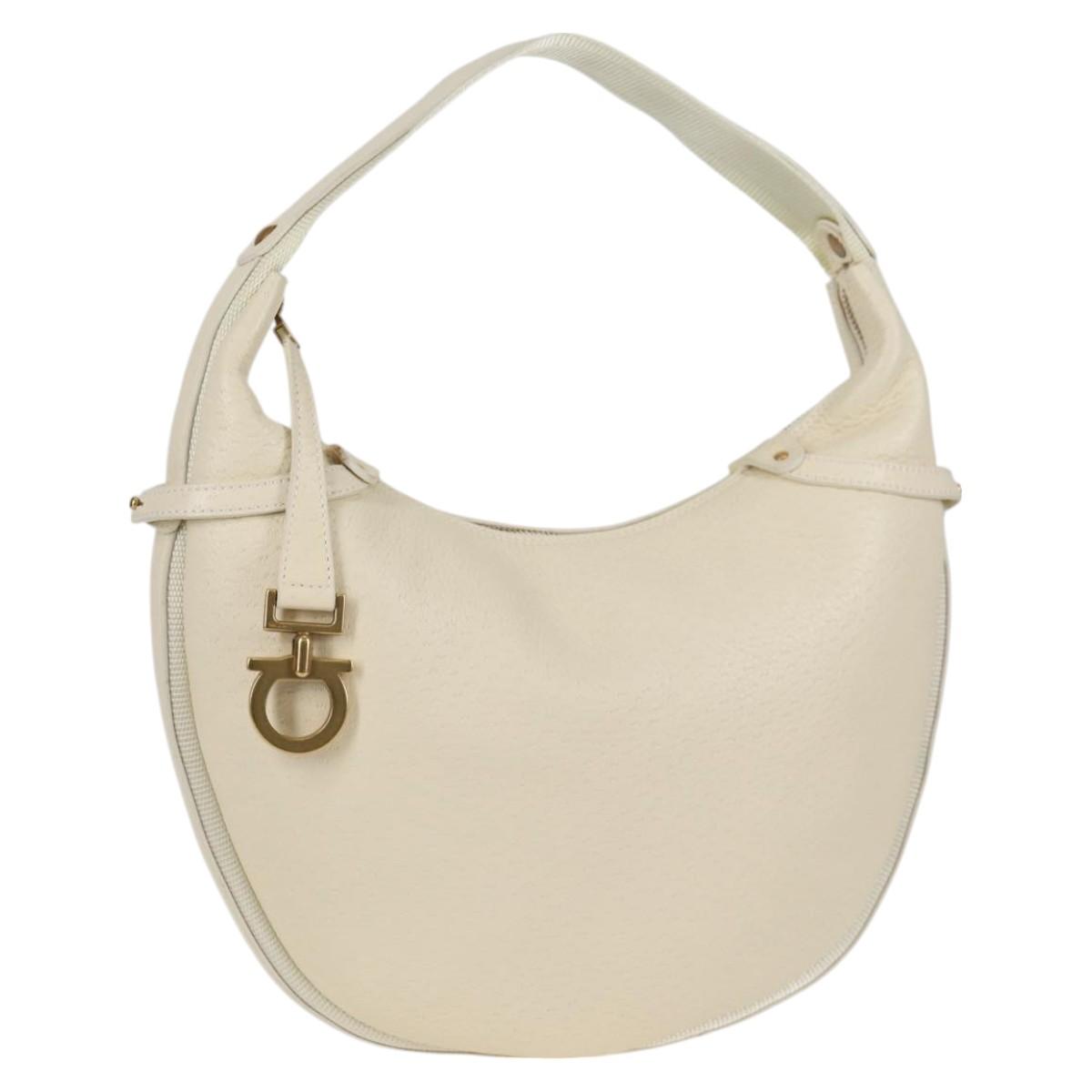 Salvatore Ferragamo Gancini Hand Bag Leather Ivory Gold Auth 127853