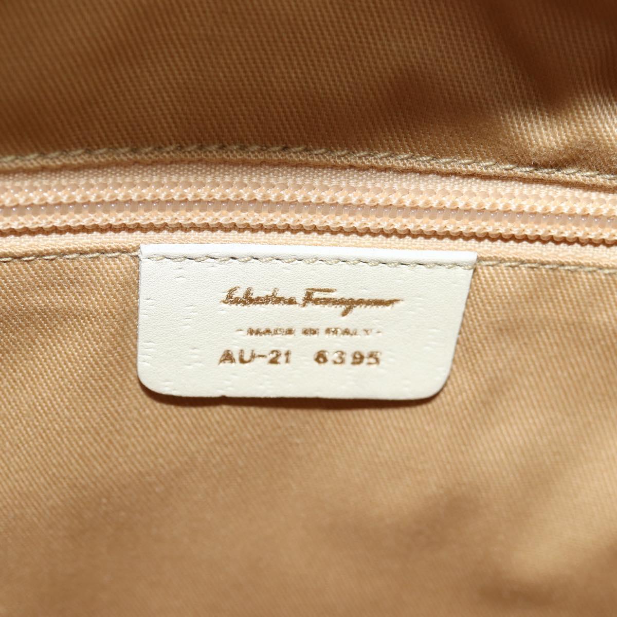 Salvatore Ferragamo Gancini Hand Bag Leather Ivory Gold Auth 127853