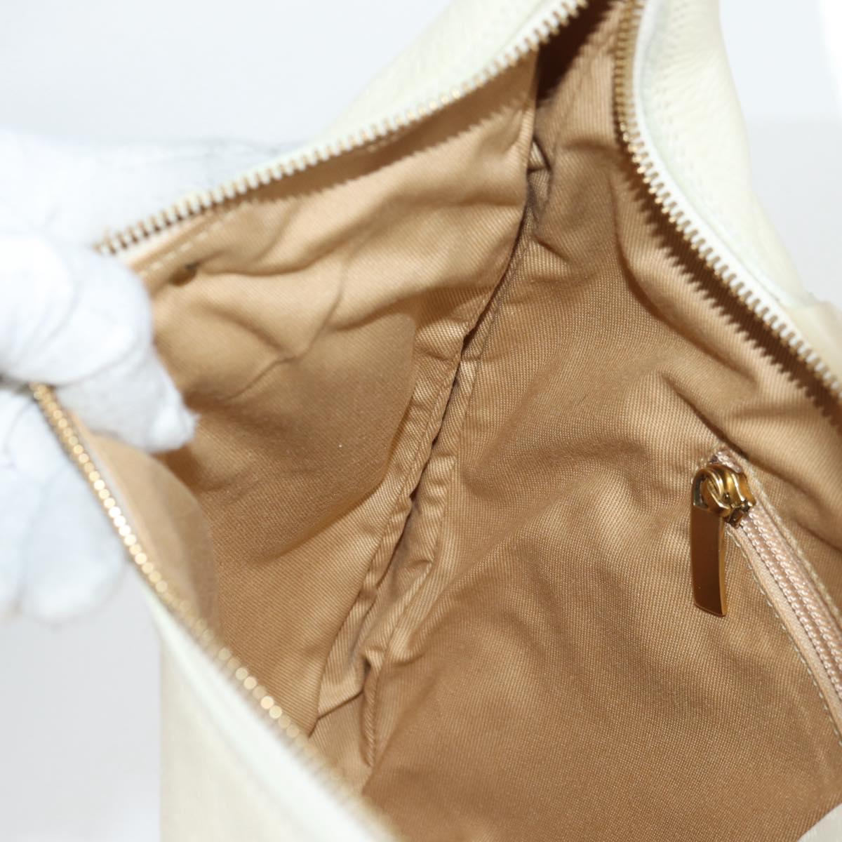 Salvatore Ferragamo Gancini Hand Bag Leather Ivory Gold Auth 127853