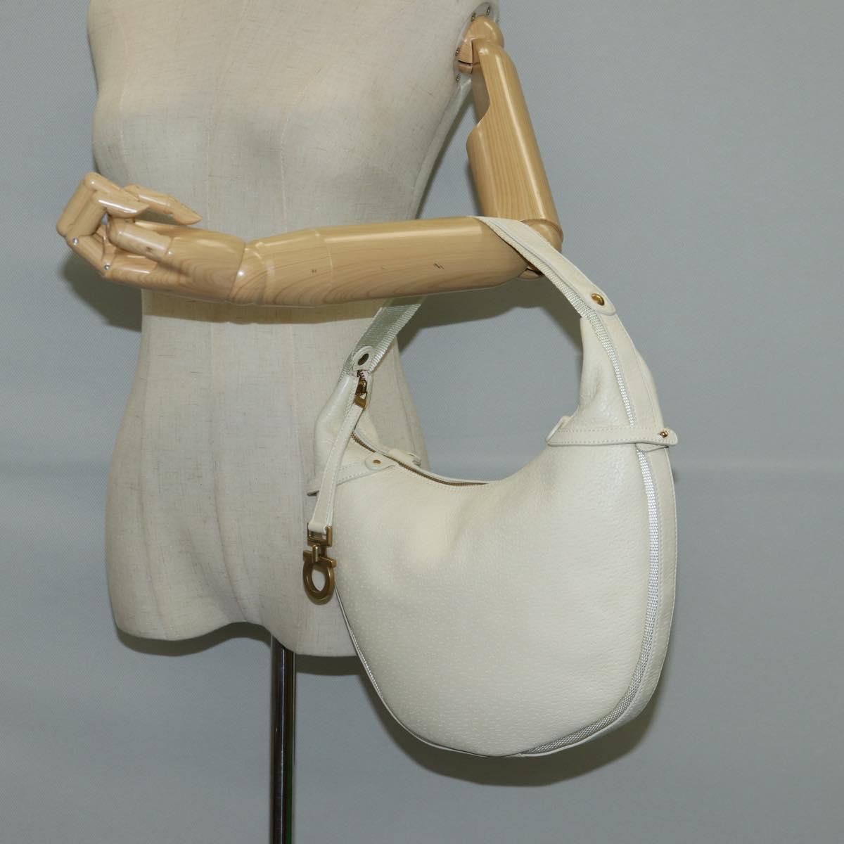 Salvatore Ferragamo Gancini Hand Bag Leather Ivory Gold Auth 127853
