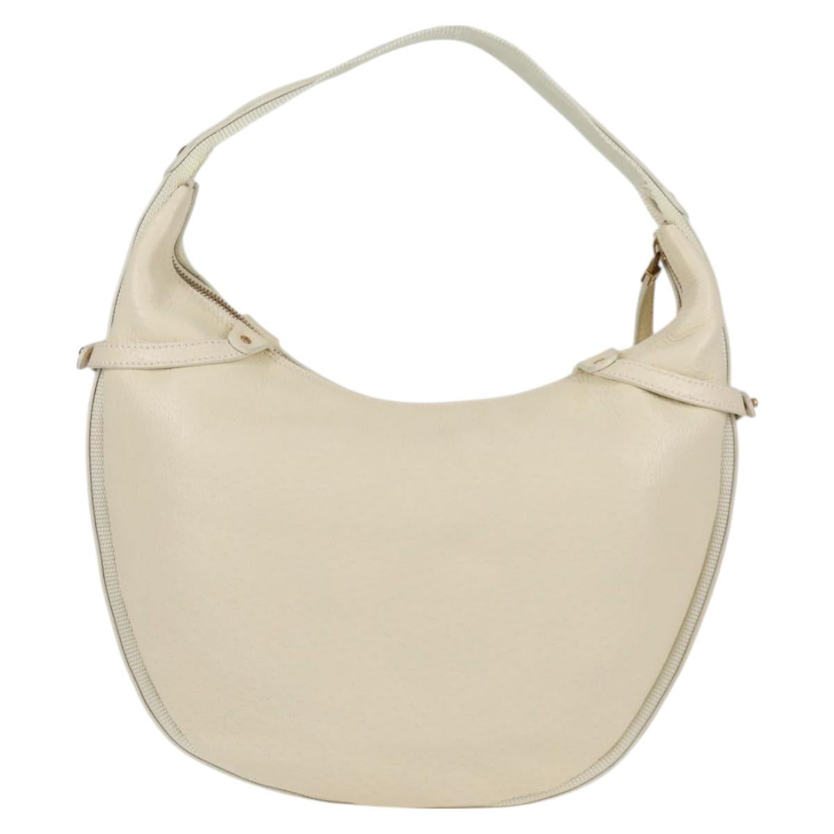 Salvatore Ferragamo Gancini Hand Bag Leather Ivory Gold Auth 127853