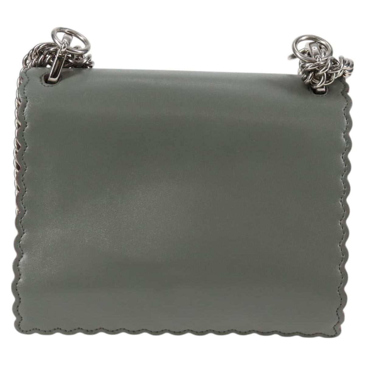 FENDI Chain Shoulder Bag Leather Gray Silver Auth 127855V