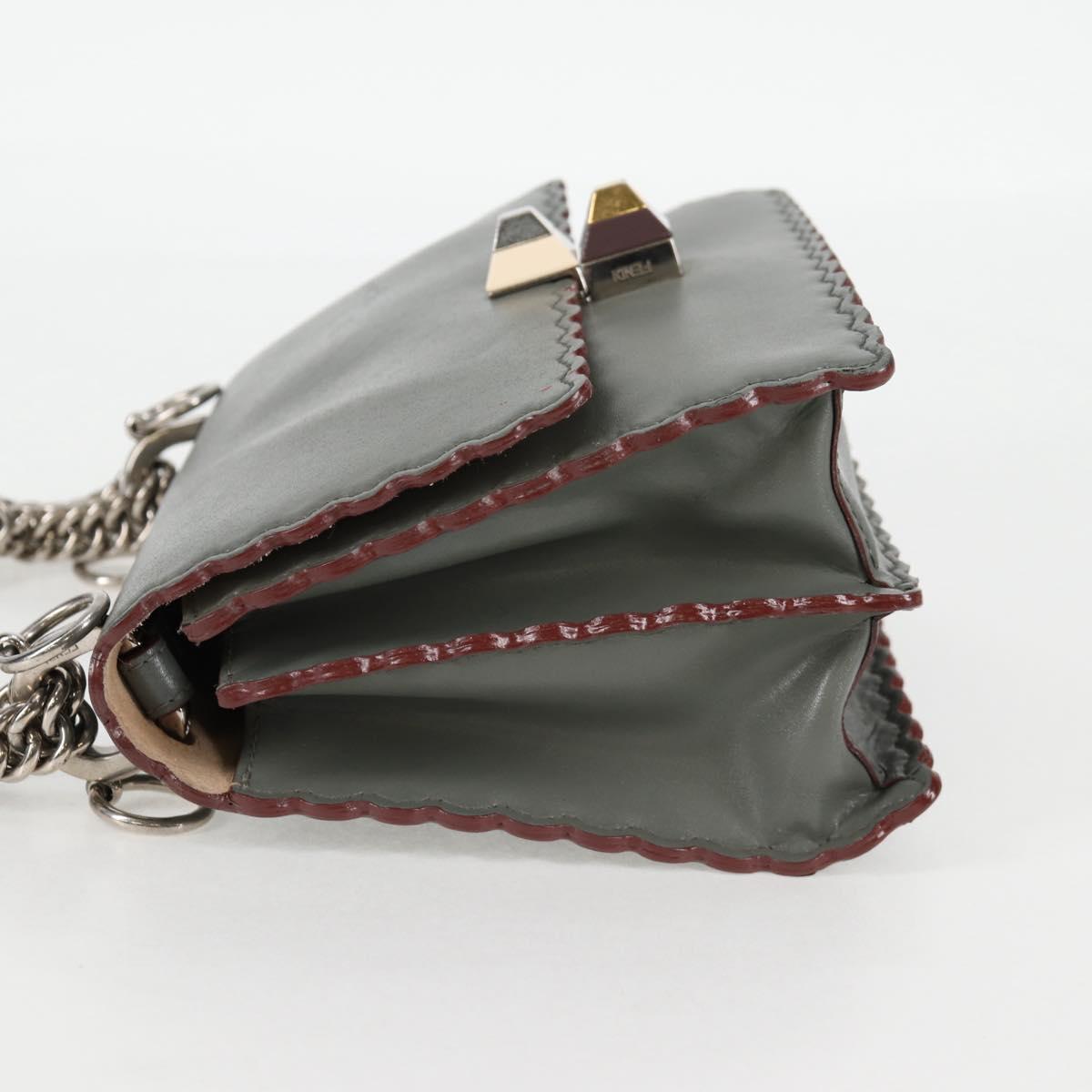 FENDI Chain Shoulder Bag Leather Gray Silver Auth 127855V