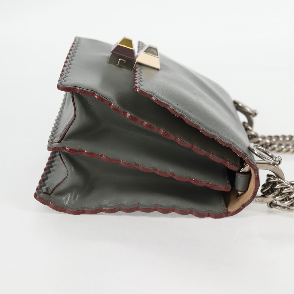 FENDI Chain Shoulder Bag Leather Gray Silver Auth 127855V