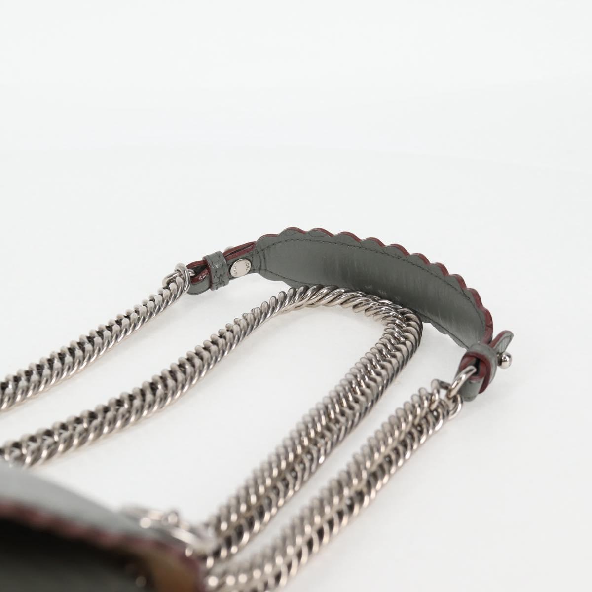 FENDI Chain Shoulder Bag Leather Gray Silver Auth 127855V