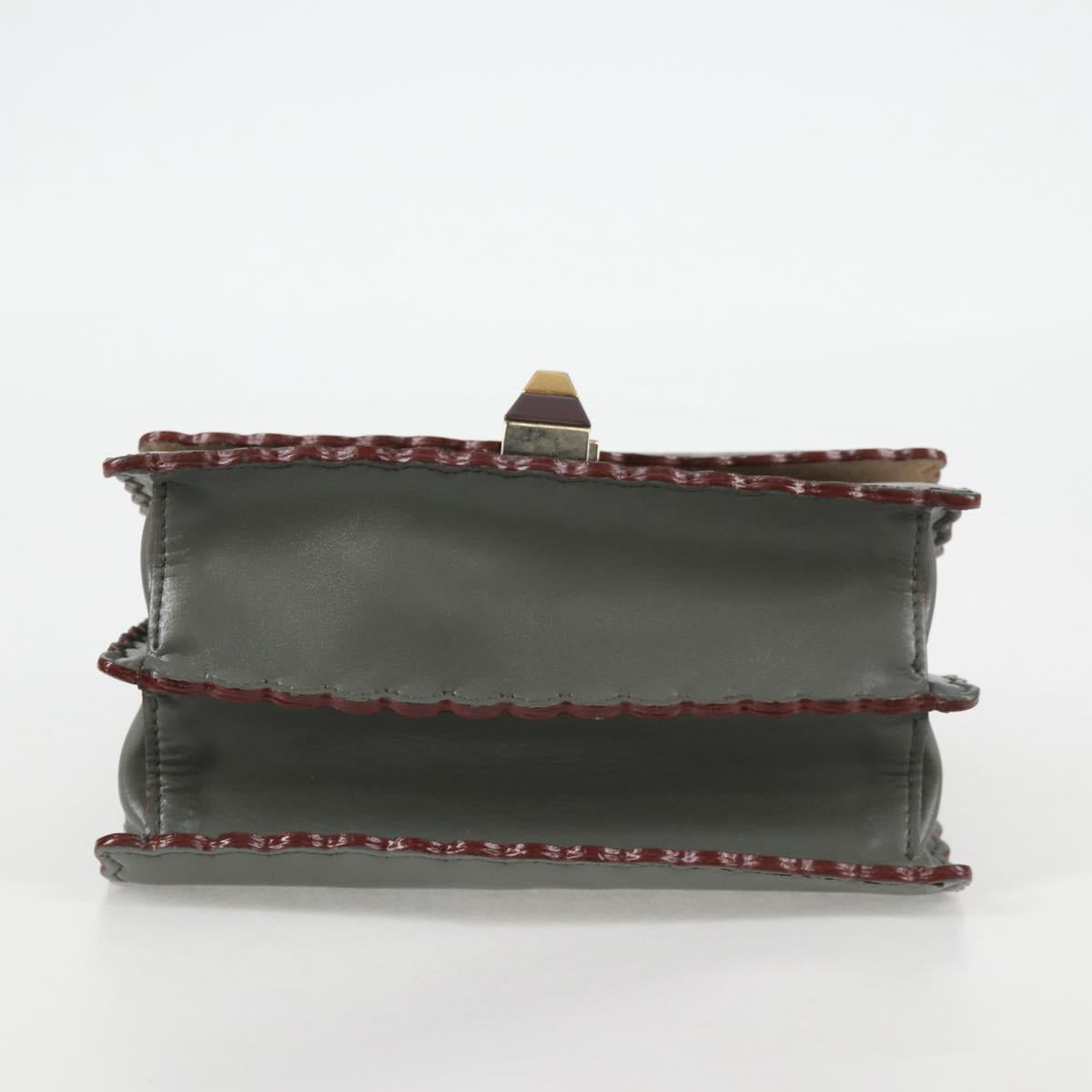 FENDI Chain Shoulder Bag Leather Gray Silver Auth 127855V