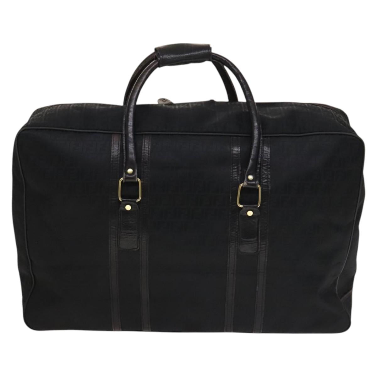 FENDI Zucchino Canvas Boston Bag Silver Black Auth 127858