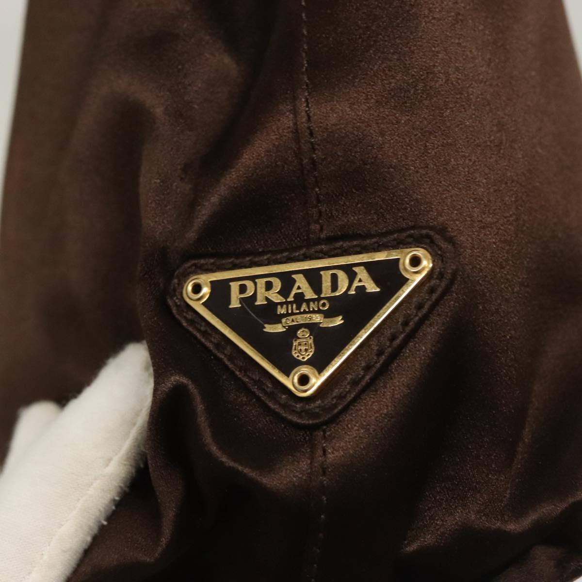PRADA Chain Tote Bag Satin Brown Gold Auth 127862