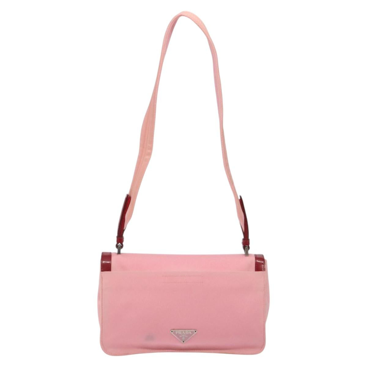PRADA Shoulder Bag Canvas Pink Silver Auth 127866