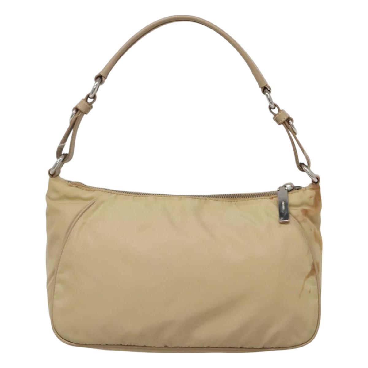 PRADA Hand Bag Nylon Beige Silver Auth 127869