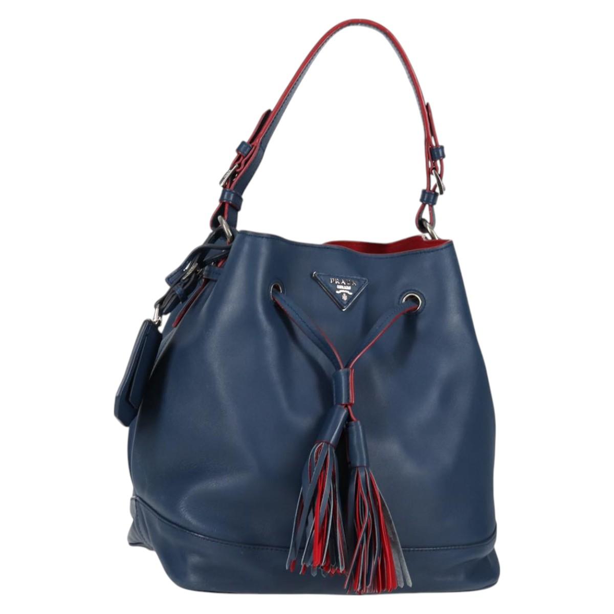 PRADA Shoulder Bag Leather Blue Silver Auth 127875V