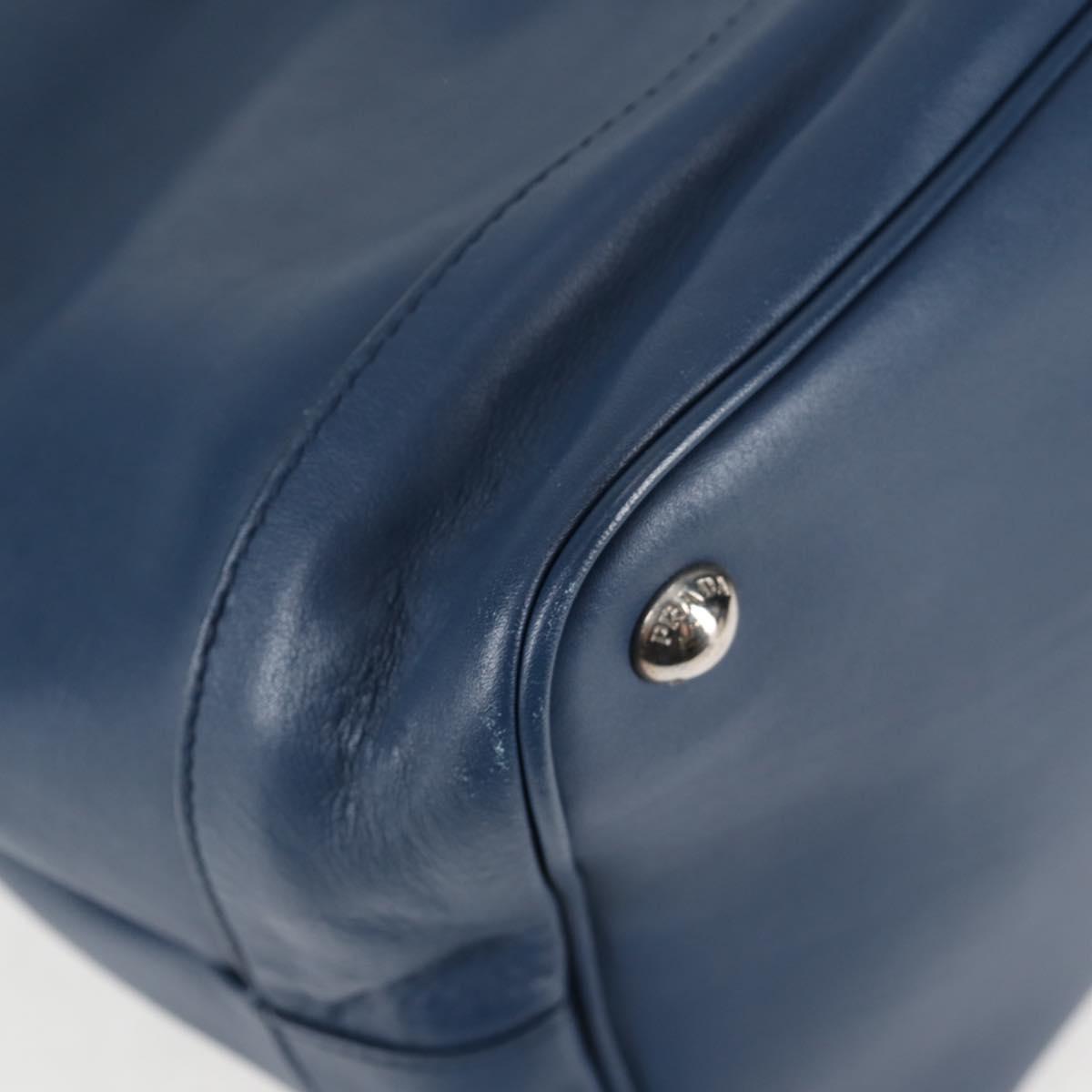 PRADA Shoulder Bag Leather Blue Silver Auth 127875V