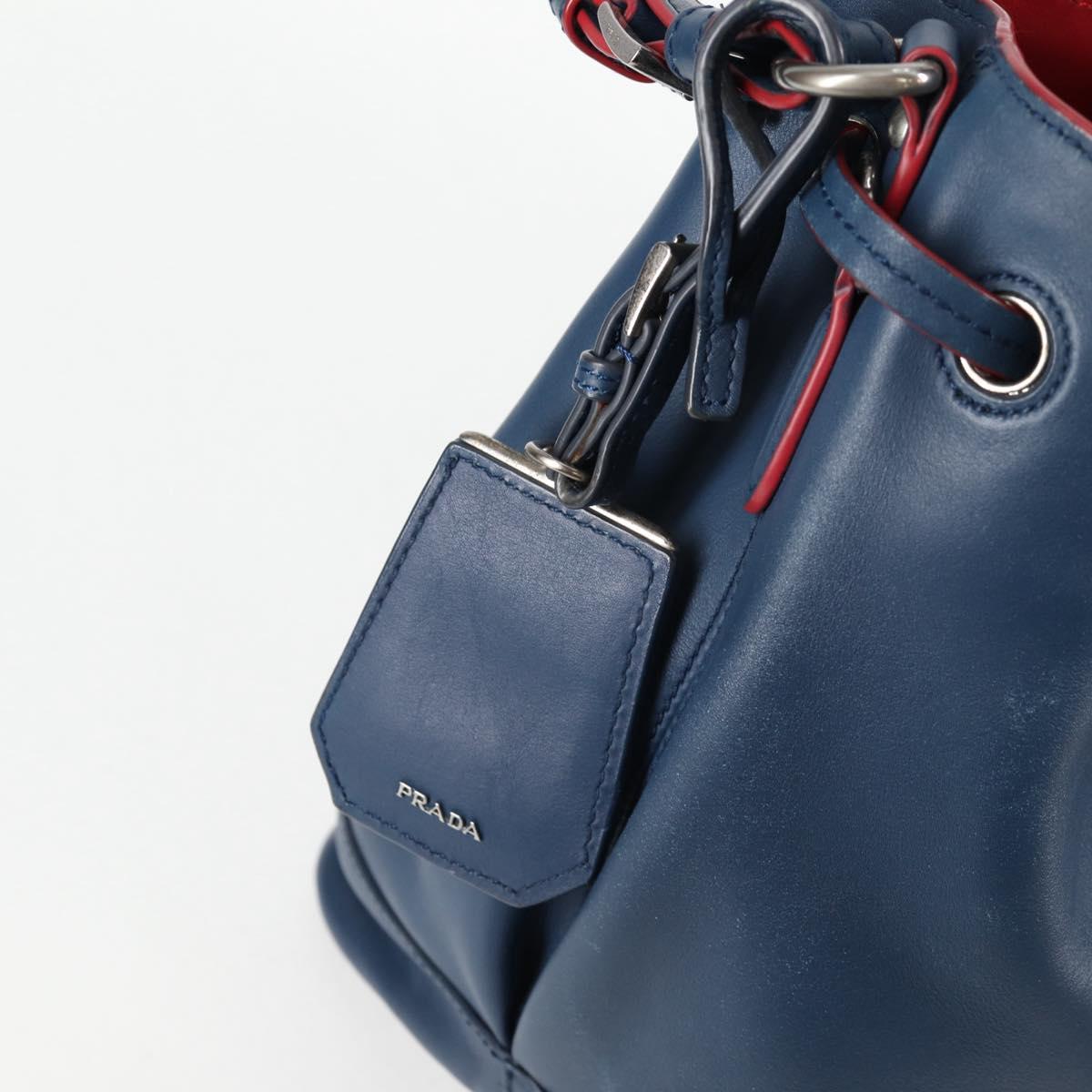 PRADA Shoulder Bag Leather Blue Silver Auth 127875V