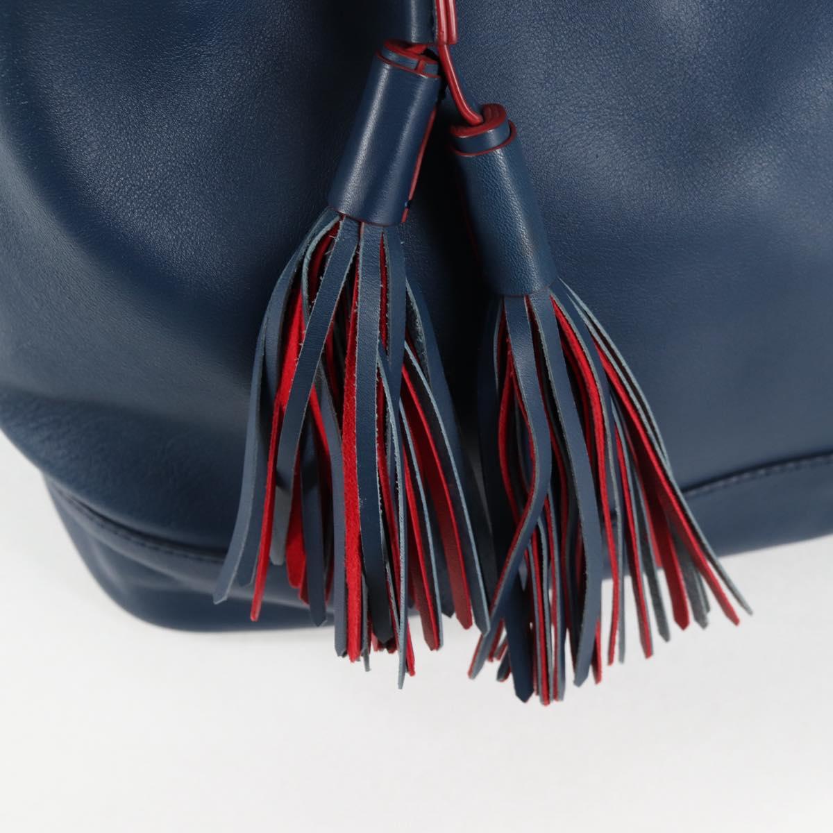 PRADA Shoulder Bag Leather Blue Silver Auth 127875V