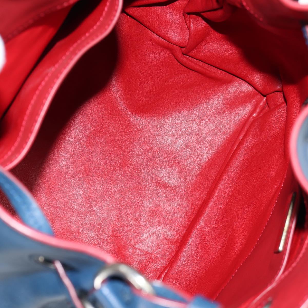 PRADA Shoulder Bag Leather Blue Silver Auth 127875V