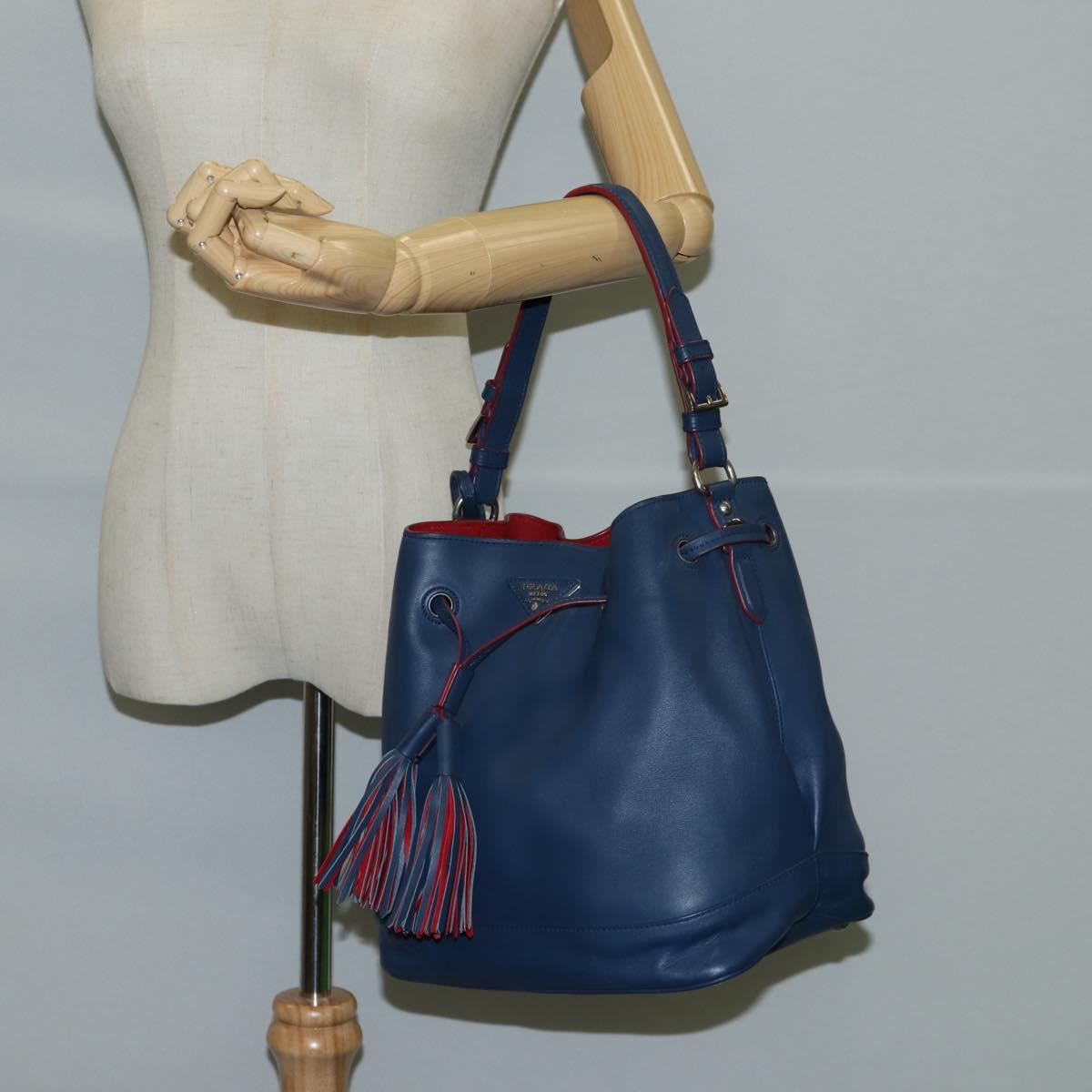 PRADA Shoulder Bag Leather Blue Silver Auth 127875V