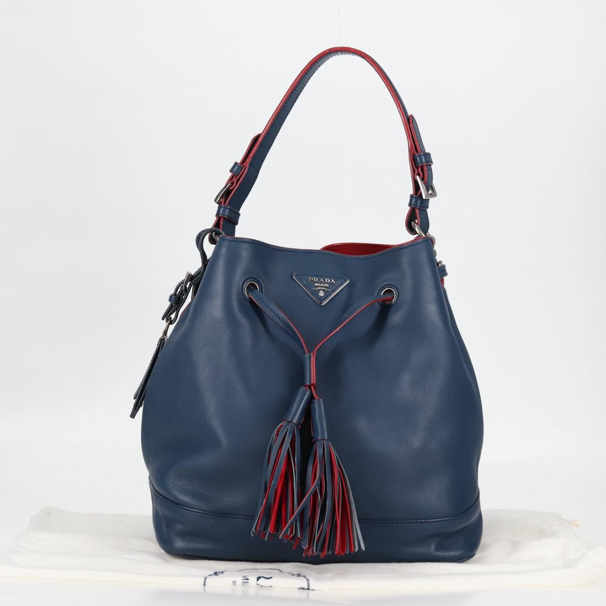PRADA Shoulder Bag Leather Blue Silver Auth 127875V