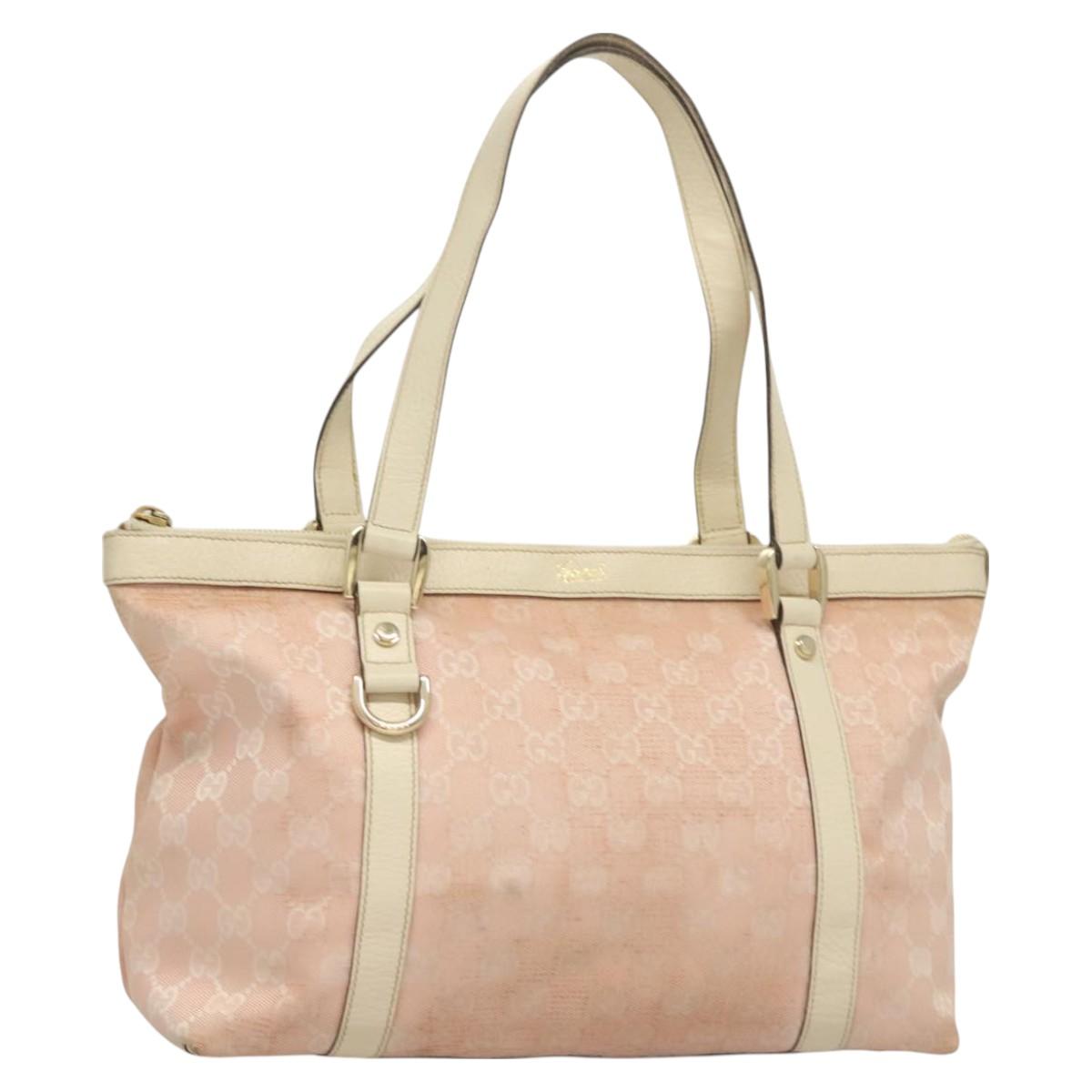 GUCCI GG Canvas Hand Bag Gold Pink 141470 Auth 127877