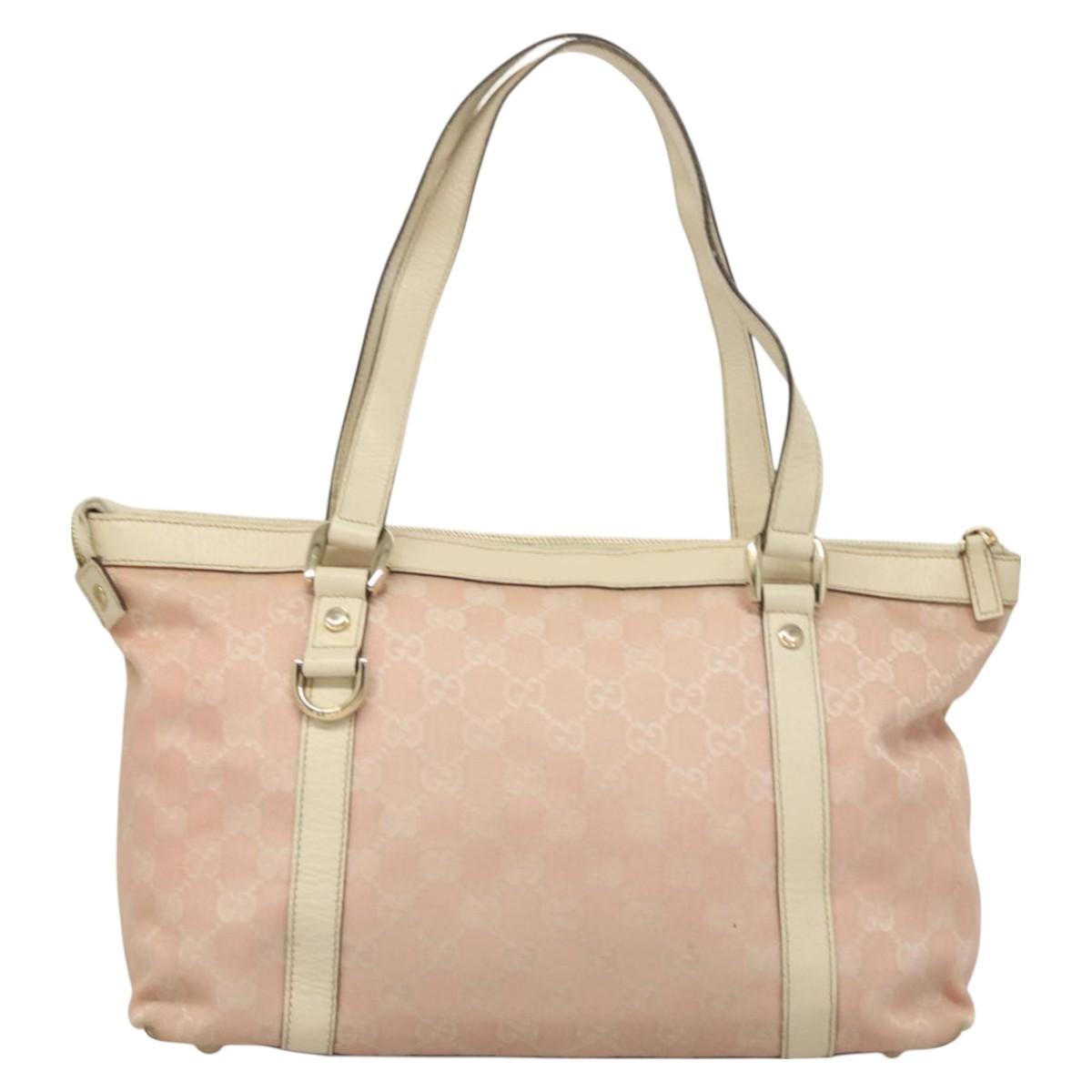 GUCCI GG Canvas Hand Bag Gold Pink 141470 Auth 127877