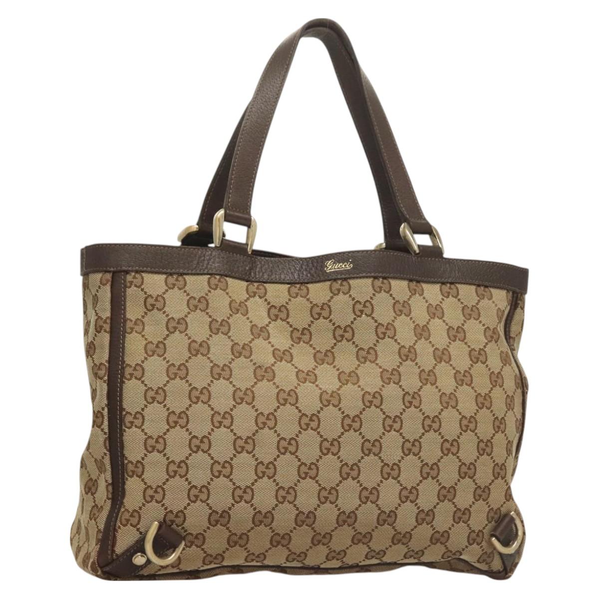 GUCCI GG Canvas Hand Bag Gold Beige 170004 Auth 127879