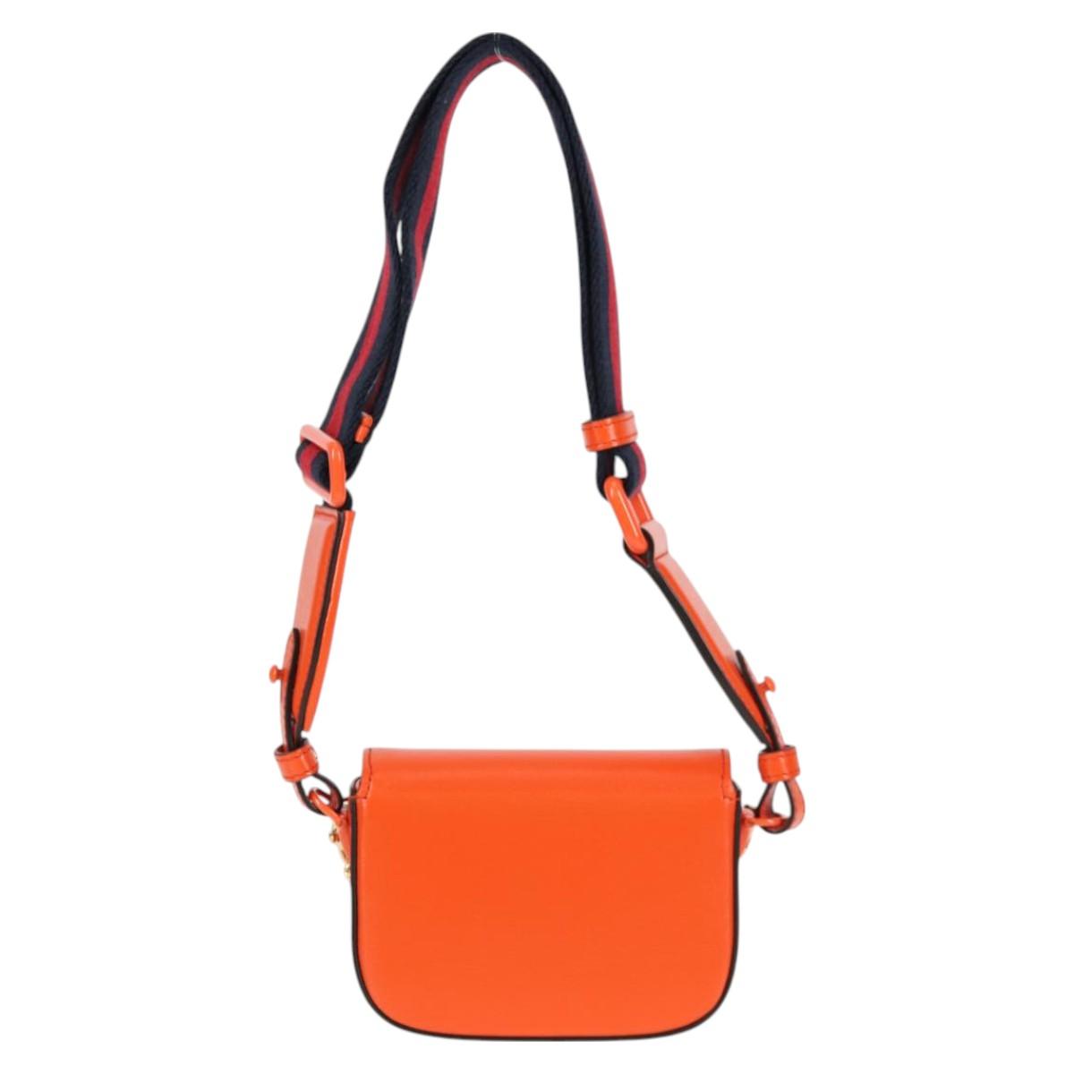 GUCCI Sherry Line Shoulder Bag Leather Orange Red Navy 726863 Auth 127887M