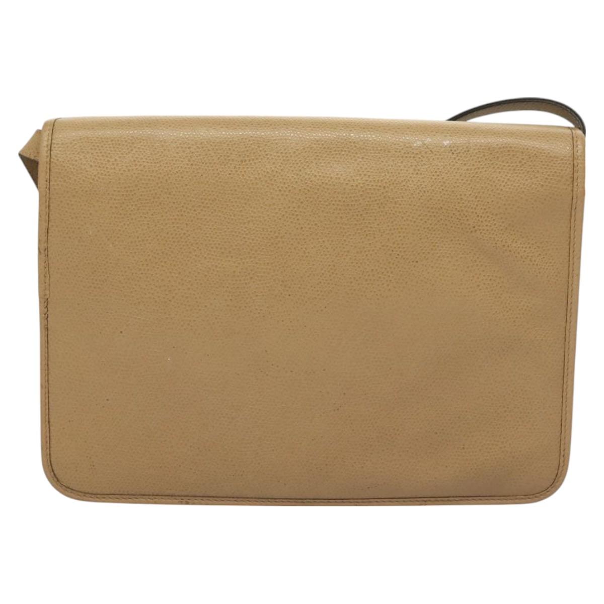 Christian Dior Shoulder Bag Leather Beige Gold Auth 127889