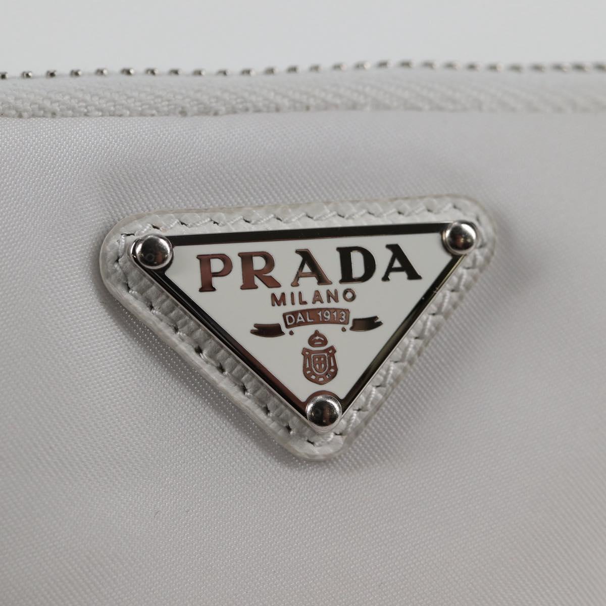 PRADA Shoulder Bag Nylon White Silver Auth 127895V