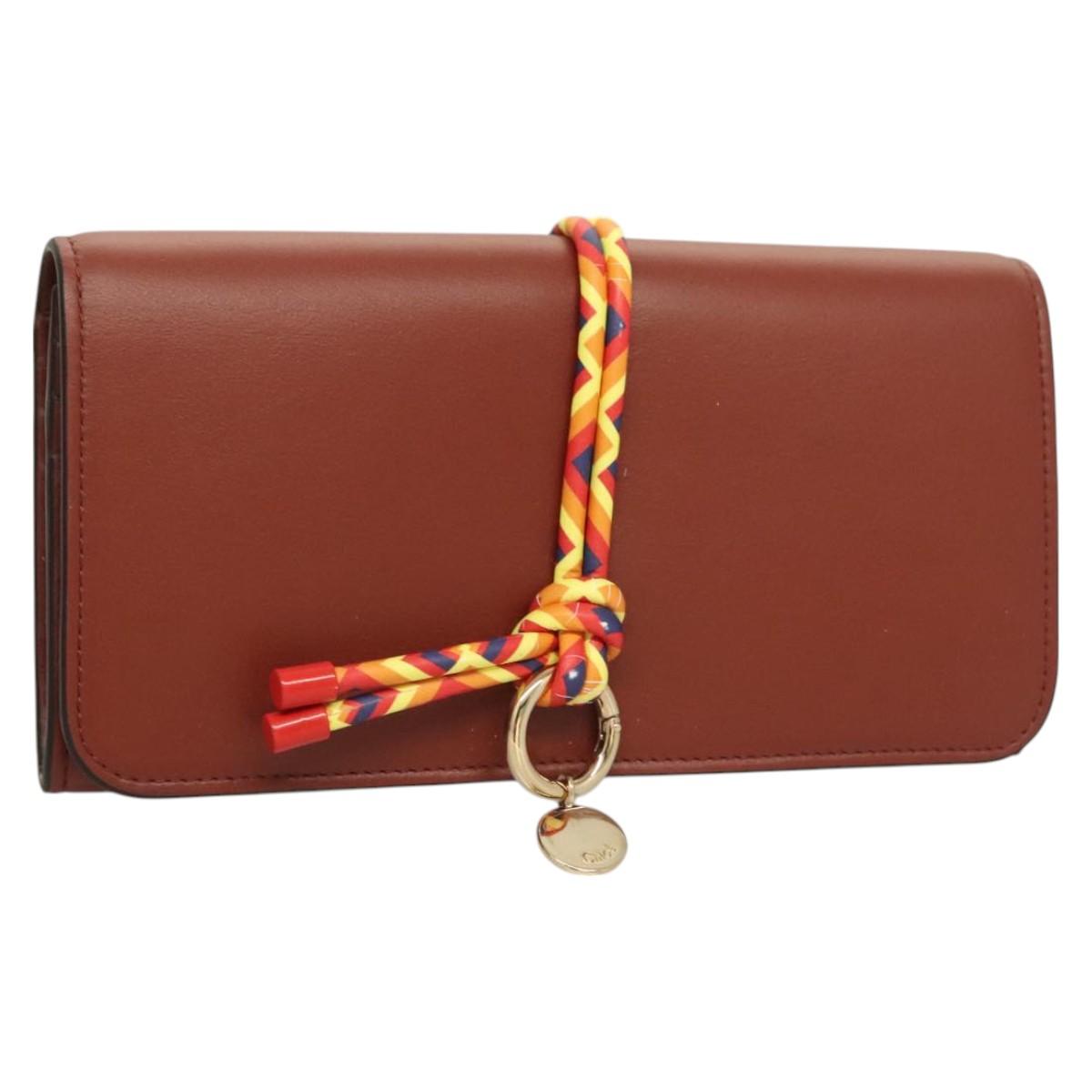 Chloe Wallet Leather Brown Gold Auth 127898V