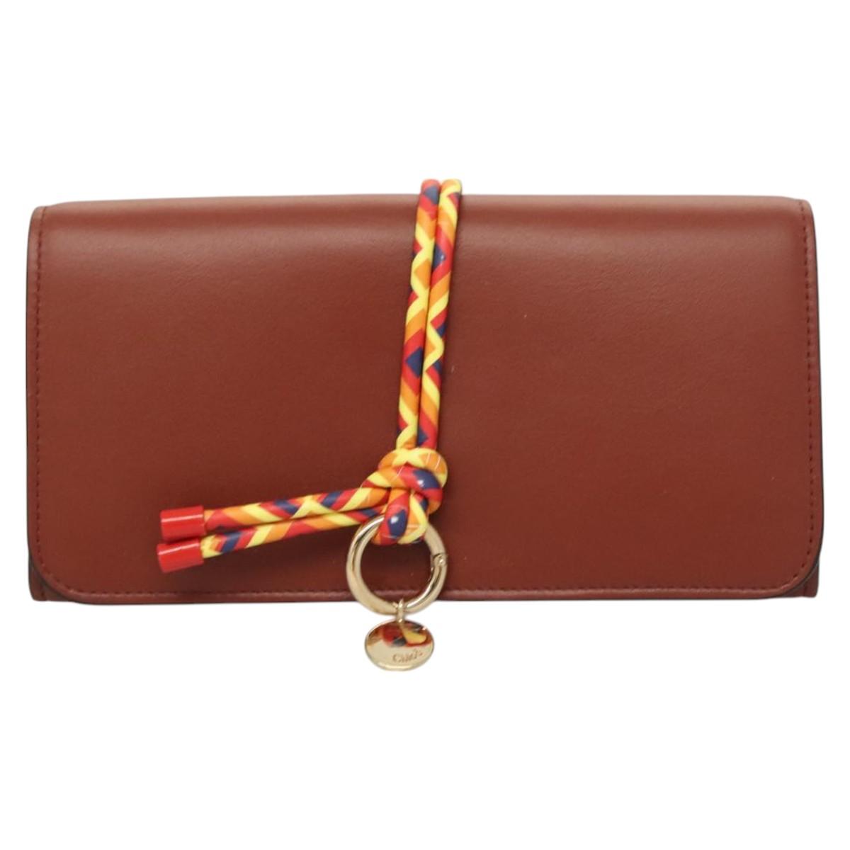 Chloe Wallet Leather Brown Gold Auth 127898V