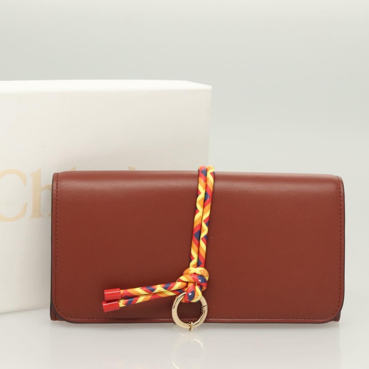 Chloe Wallet Leather Brown Gold Auth 127898V