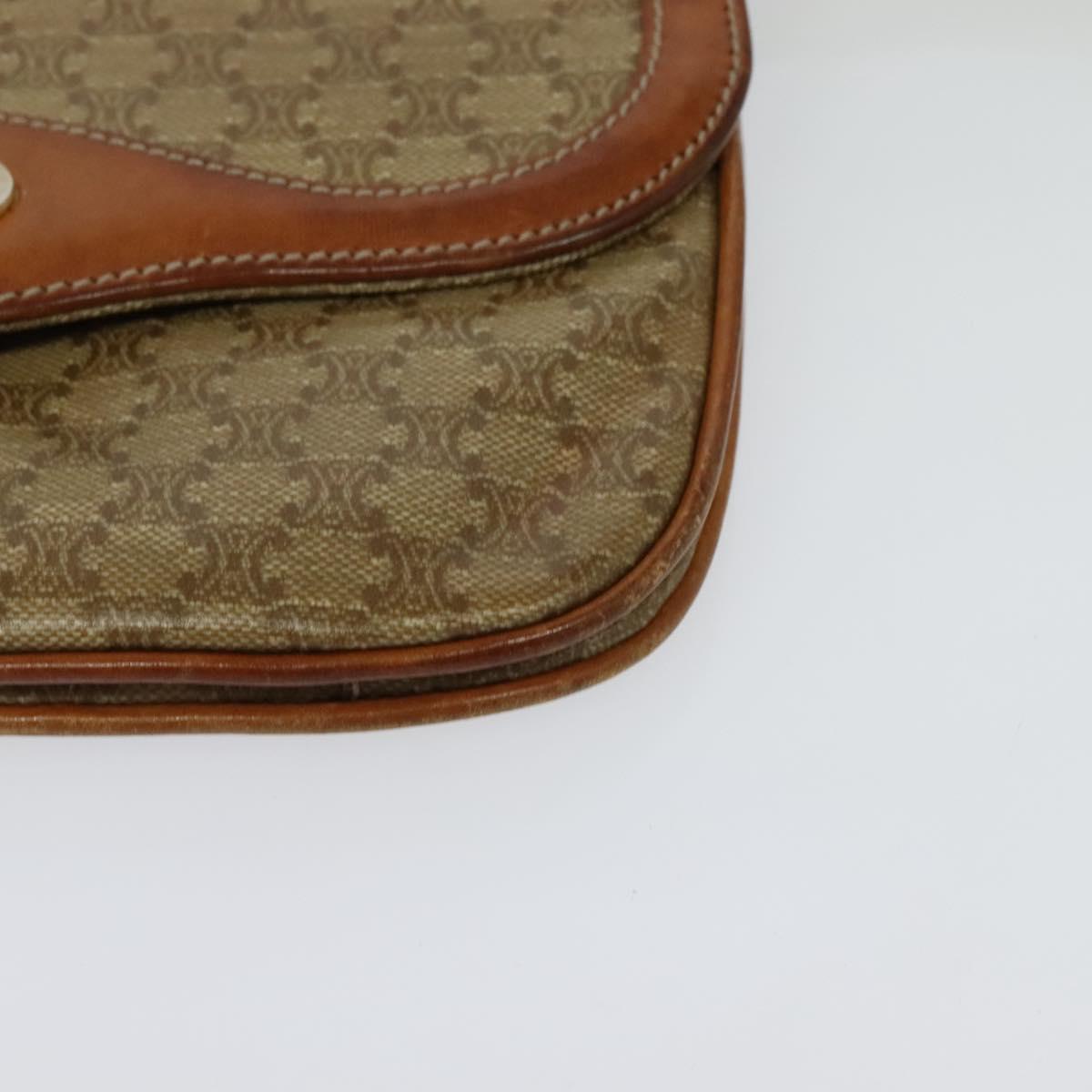 CELINE Macadam Canvas Shoulder Bag Beige Gold Auth 127903