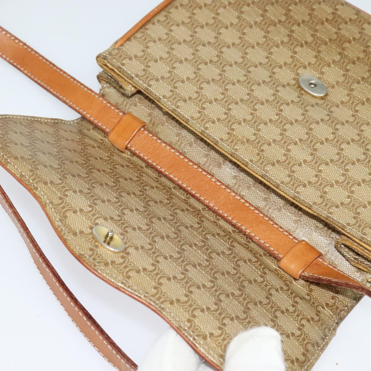 CELINE Macadam Canvas Shoulder Bag Beige Gold Auth 127903