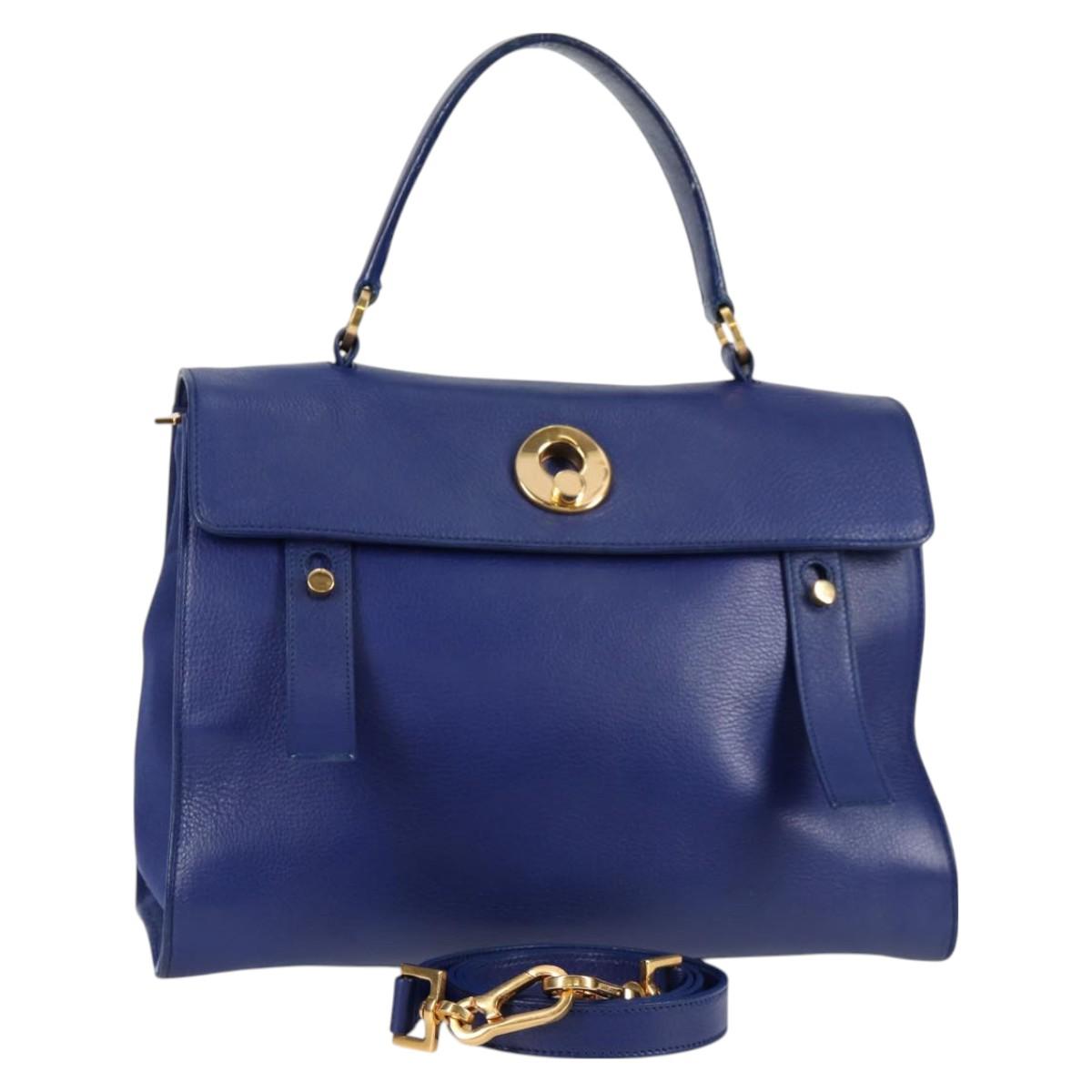 SAINT LAURENT Shoulder Bag Leather 2way Blue Gold 313456 Auth 127908V