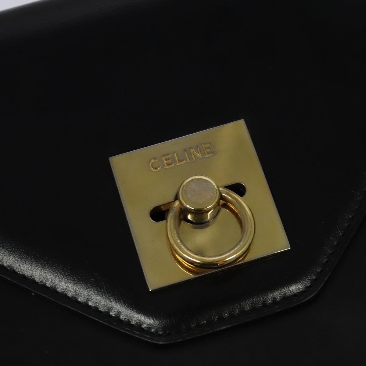 CELINE Shoulder Bag Leather Black Gold Auth 127909