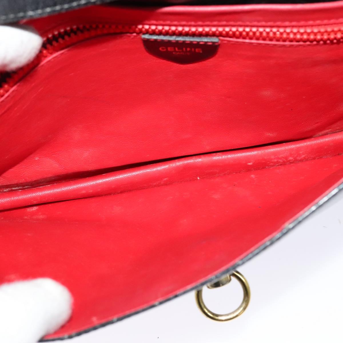 CELINE Shoulder Bag Leather Black Gold Auth 127909