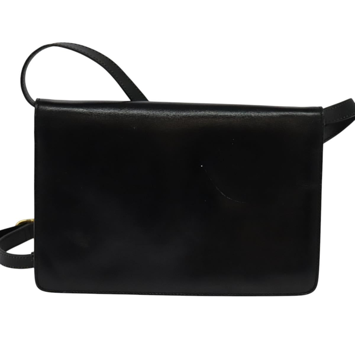 CELINE Shoulder Bag Leather Black Gold Auth 127909