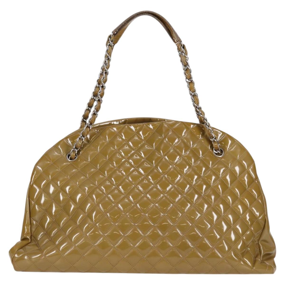 CHANEL Mademoiselle Bowling Chain Shoulder Bag Enamel Khaki CC Auth 127911V