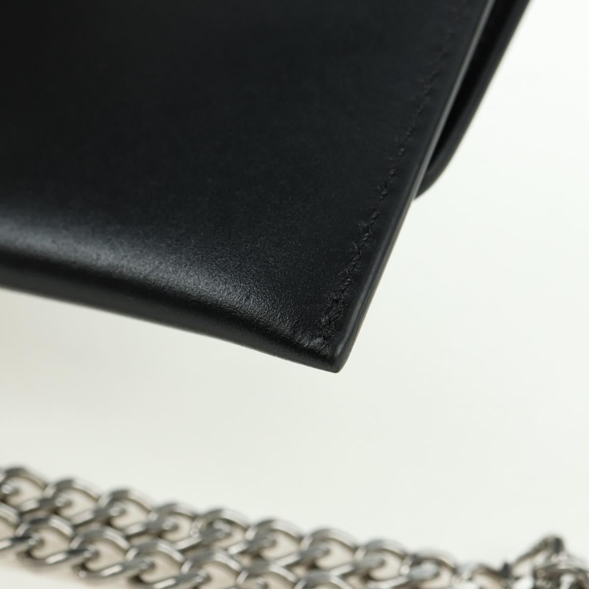CELINE Chain Wallet Leather Silver Black 10C633-38SI Auth 127916